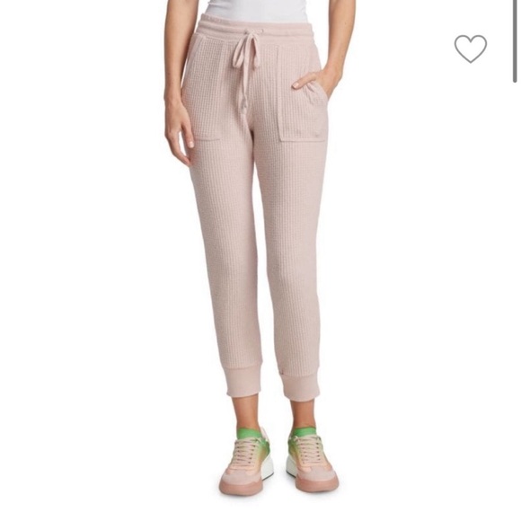 Splendid Waffle Knit Cream Jogger Pants L Drawstring Pockets Neutral Loungewear - Picture 4 of 10